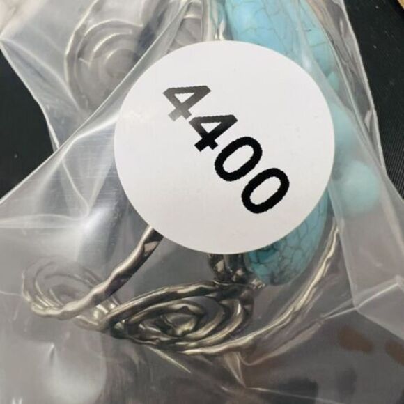 Vintage Faux Turquoise Wide Silver Tone Open Cuff Wire Bracelet Beautiful 4400 - Picture 6 of 6